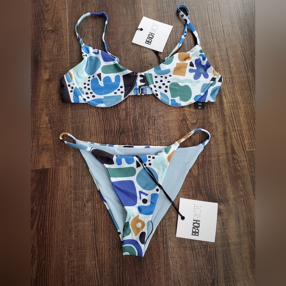 Beach Riot Blue & White Abstract Print Bikini - Picture 2 of 4